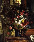 Eugene Delacroix Wall Art - A Vase of Flowers on a Console